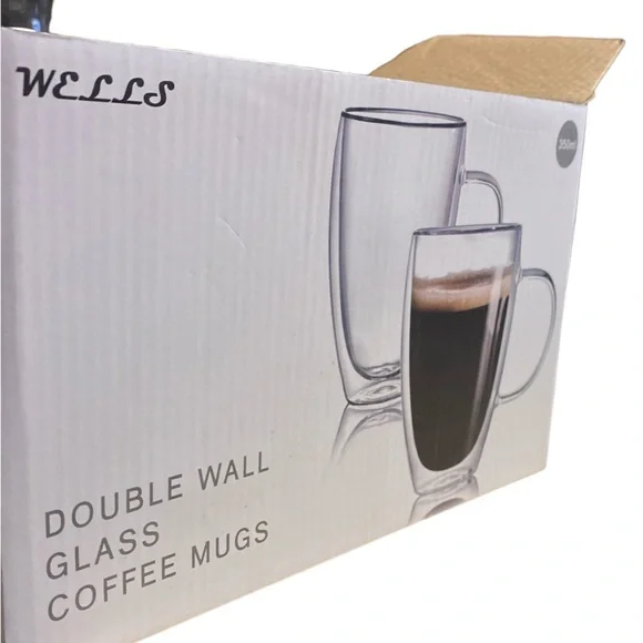 Wells | Kitchen | 2 Pack2 Ounce Doublewall Glass Coffee Mugs With Insulated  Handlecucoffee Layer | Poshmark